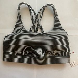 Lululemon Energy Bra, Hype Stripe, Dark olive and white, NWT